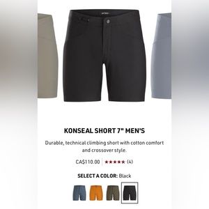 Arc’teryx mens Konseal short 7” length size 30 in black